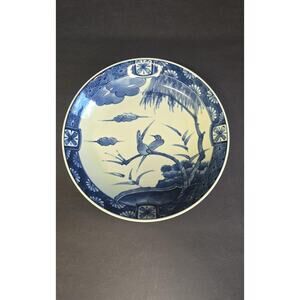 Blue White Birds And The Bees Round Porcelain bowl Plate Made In Japan Decor